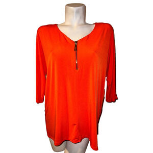 Premise Studio Top Plus Size 0X Orange Zippered Neck Dolman 3/4 Sleeve Tunic